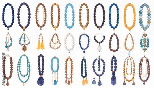 Variety of Beaded Necklaces in Different Colors.