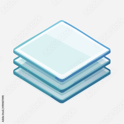 ガラス板が重なったイラスト 建築や工業素材を象徴する透明パネル素材