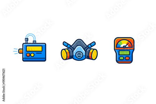 Different types of equipment used for safety and measurement in various settings like chemical plants or laboratories