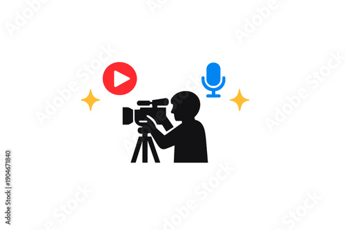 Camera operator records video with microphone during a project at an unspecified location in the daytime