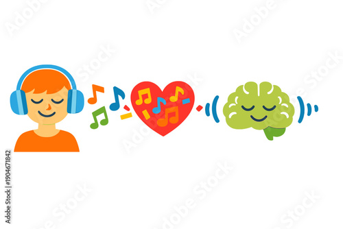 Listening to music connects emotions and stimulates the mind in a bright and colorful digital scene