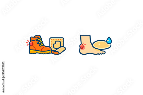 Foot injury treatment with a focus on blisters and protective gear in a simple visual context showing a boot and foot