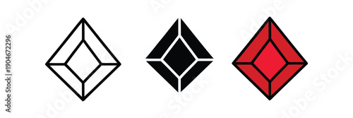 Red Ruby Gemstone Icon Set with Diamond Cut Crystal Shapes for Jewelry and Luxury Branding vector illustration 