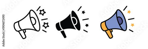 Megaphone Icon Set with Stars for Special Offers, Marketing Promotions, and Flash Sale Announcements vector illustration 