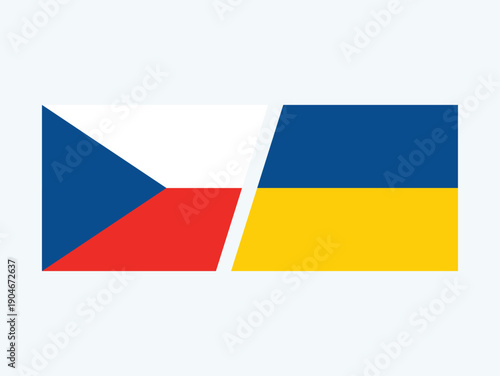 Czech Republic and Ukraine flags in opposition vector illustration. Ukrainian and Czechia flags against each other symbol. Czech flag vs. Flag of Ukraine vector. Template for background, banner, card