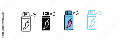 Pepper Spray Icon Set for Personal Safety, Self Defence, and Protection Equipment vector illustration 