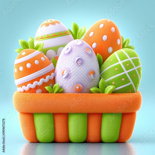 Colorful Easter eggs in basket