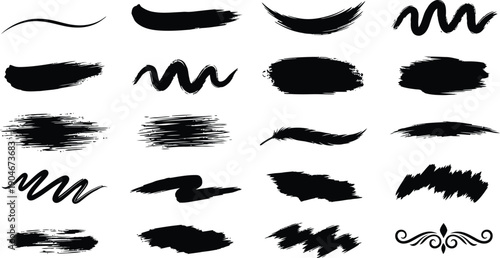 Black Brush Strokes, Feather, and Swirls - Vector Elements