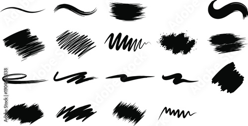 Collection of Black Brush Strokes and Shapes - Vector Art