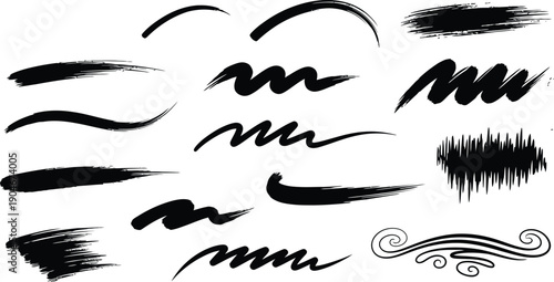 Black Brush Strokes and Swirls - Vector Design Set