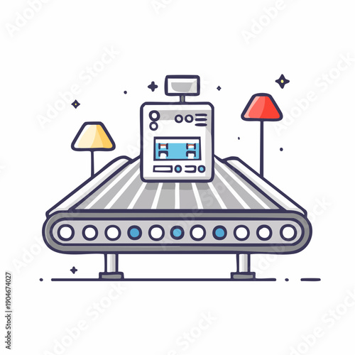 工場コンベア装置のシンプルアイコン 生産ライン設備