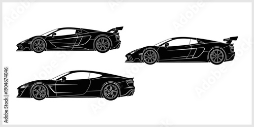 Black Sports Cars Silhouette Set - Luxury Automotive Design.