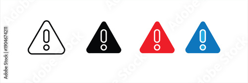 Triangle Warning Icon Set with Exclamation Mark for Safety Alerts and Hazard Notifications vector illustration 