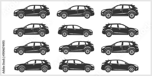 Black SUV Car Collection Side View Different Angles  Wheels.