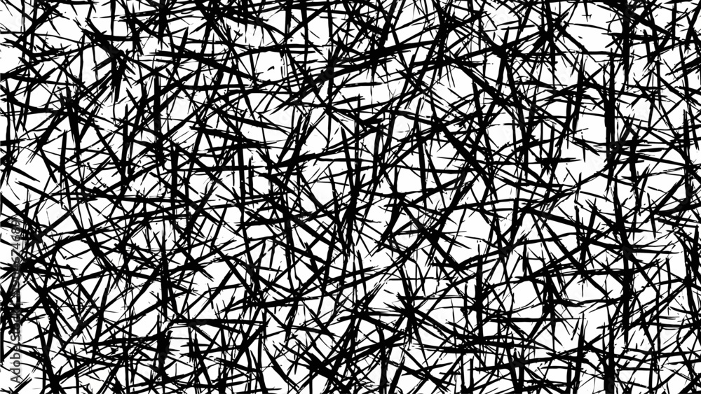 Obraz premium Dynamic Abstract Black and White Lines Pattern with Chaotic Intertwined Strokes, Creating a Textured Background Representing Energy and Movement