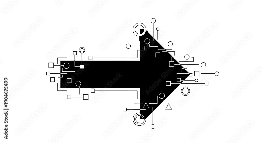 Obraz premium Abstract Digital Arrow with Circuit Board Traces, Isolated White Background