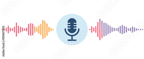 Microphone icon with sound waves, audio voice recognition, recording voice message sign for top ranked audio recording visuals