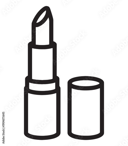 Open lipstick tube with cap black outline icon,lipstick icon,open lipstick illustration, makeup line art, cosmetic transparent png and vector illustration