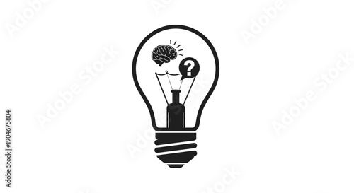 Idea Light Bulb with Brain and Question Mark for Problem Solving on isolated white background