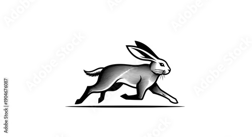 Dynamic Running Rabbit Line Art Illustration, Swift and Agile Movement, isolated white background