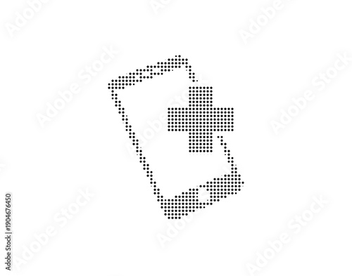 mobile with cross icon made of small dots