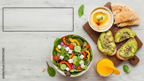 Fresh Salad With Hummus And Avocado Ready To Eat
