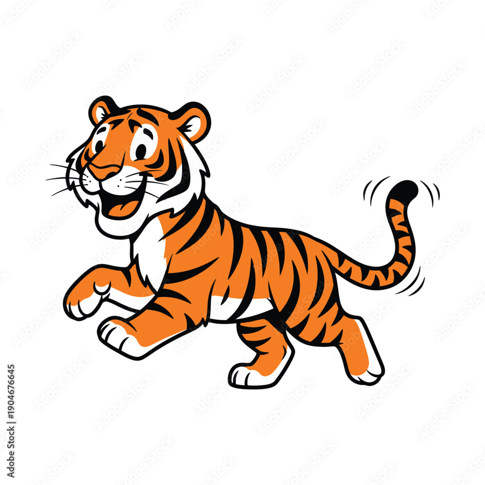 Fototapeta premium Cartoon tiger running with motion lines on white background