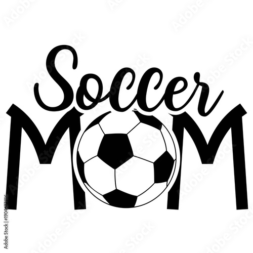 A soccer mom graphic with a ball and text on a white background