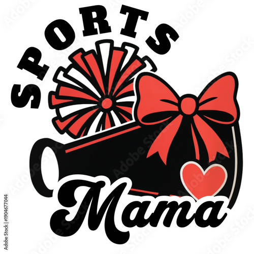 A cheerful sports-themed logo featuring a megaphone and heart for a sports mama