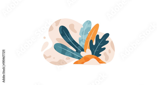 Abstract Blue and Orange Leaves Illustration.