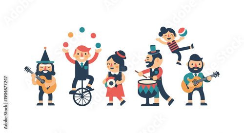 Cartoon Musicians Playing Various Instruments Together.