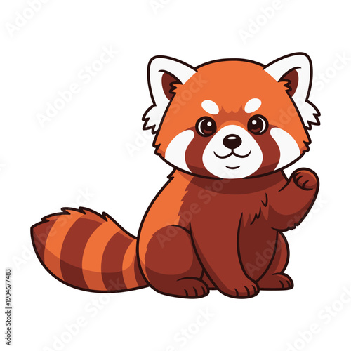 Cartoon red panda waving on a white background