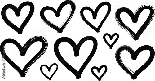 Heart collection, brush strokes, expressive and textured love symbols