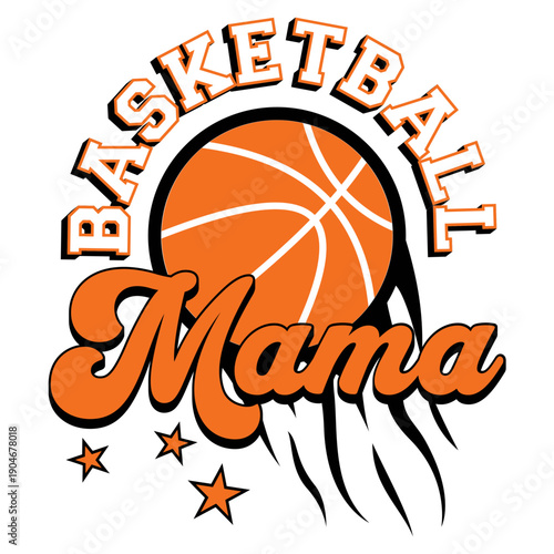A vibrant graphic illustration of a basketball mama logo with orange and black colors