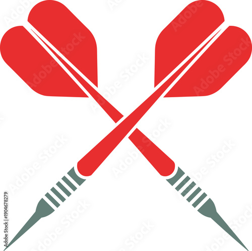 Crossed darts illustration, precision sport artwork, competitive game symbol vector, red flight design, target accuracy icon, cad drawing flat vector illustration