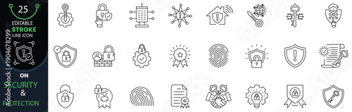 Security and protection vector editable line art icon set