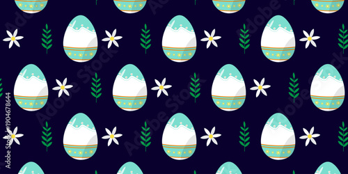 Colorful Easter egg pattern background featuring cute pastel eggs decorated with floral and abstract motifs. Perfect for spring holiday designs, greeting cards, wrapping paper, textile, wallpaper