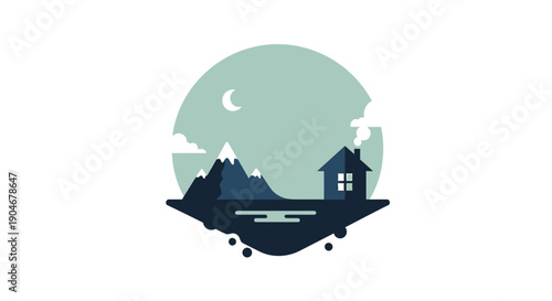 Graphic Illustration of House and Mountains Logo.