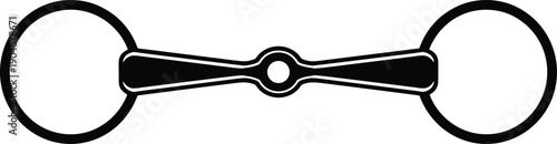 Horse snaffle bit illustration, equestrian tack design, riding equipment vector, black and white artwork, horse gear drawing, cad drawing flat vector illustration