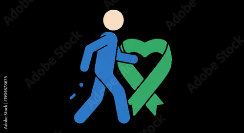 Person running with green heart ribbon symbolizing health and wellness fitness and care