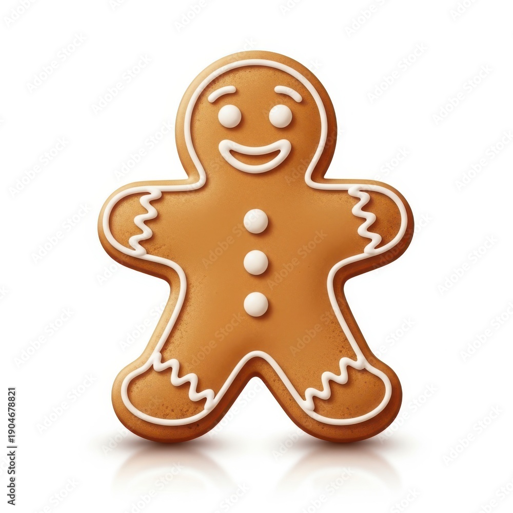 Fototapeta premium Gingerbread man cookie with white icing details and smiling face
