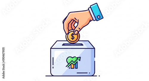 Hand putting coin into donation box with heart and house symbol