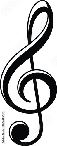Treble clef symbol illustration, musical notation design, music theory artwork, black and white vector, classical instrument icon, cad drawing flat vector illustration