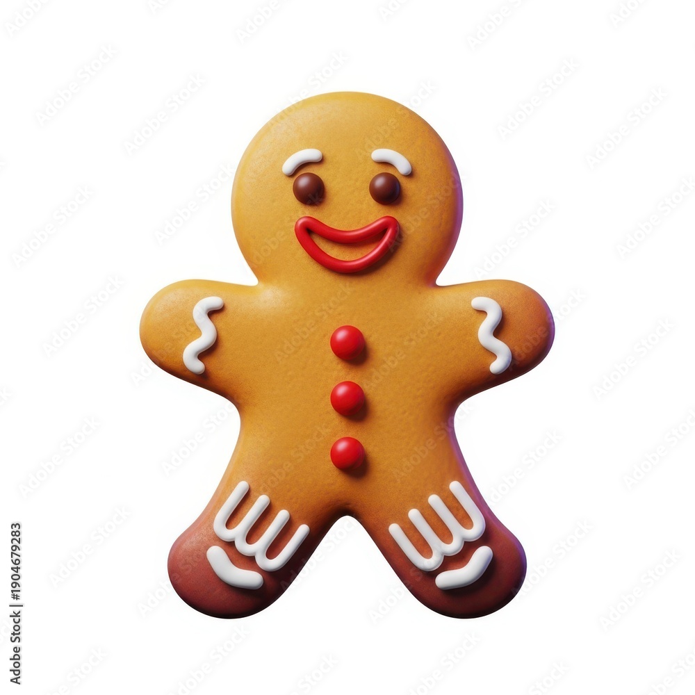 Fototapeta premium Gingerbread man with icing decorations and smiling face