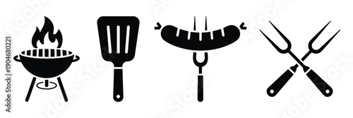 BBQ icon design showing barbeque symbols grilling equipment meat fire and outdoor cooking lifestyle themes