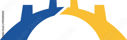 Minimalist blue and yellow bridge arch logo symbol.