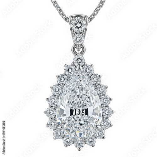 Elegant diamond and silver pendant necklace with engraved heart shape design isolated on transparent background