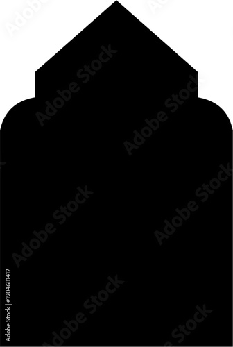 Sacred Geometric Islamic Prayer Mat Arch Design Vector, Cultural Motif for Muslim Worship Space and Spiritual Journey in Black