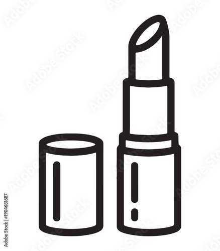 Open lipstick tube with cap black outline icon,lipstick icon,open lipstick illustration, makeup line art, cosmetic transparent png and vector illustration
