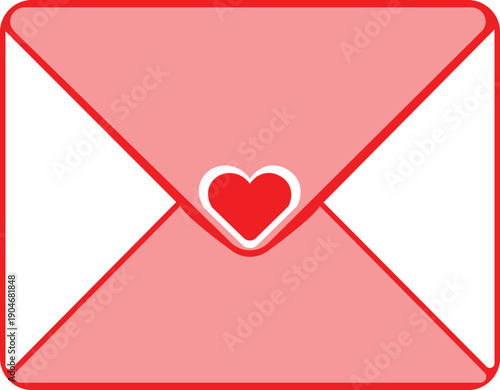 A bright red envelop with a white heart sticking out of it.